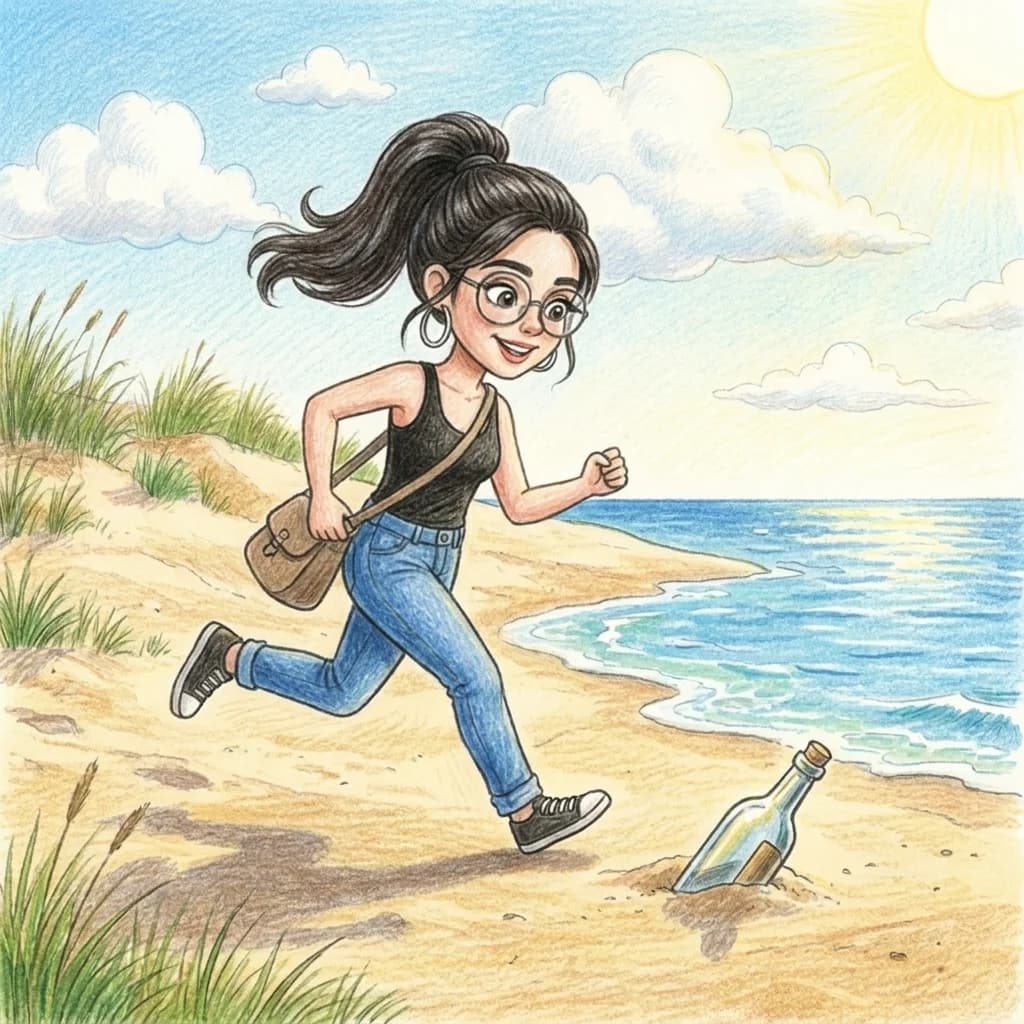 Ohne eine Sekunde zu zögern, rannte Aria mit ihrer Schatzsucher-Tasche zum Strand. Der Sand war warm und kitzelte ihre…