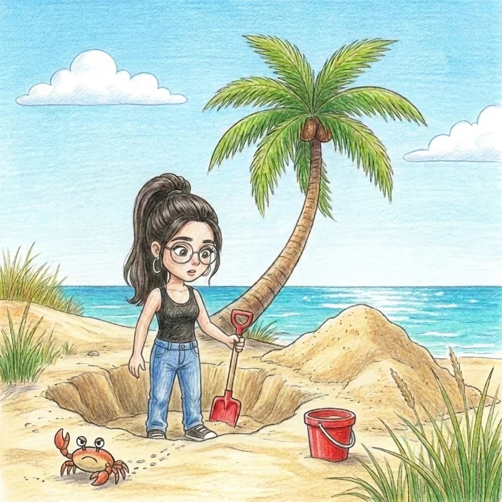 Schaufel für Schaufel flog der Sand in die Luft. Sie grub ein tiefes Loch, so tief, dass sie fast bis zu den Knien dari…