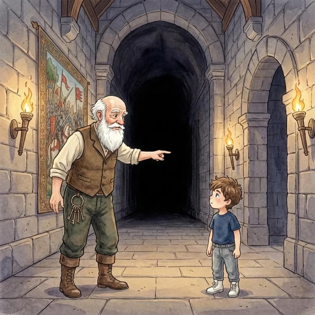 „Wusstest du, dass dieses Schloss ein Geheimnis birgt?“, fragte der Verwalter. Er zeigte auf einen schmalen, dunklen Ko…