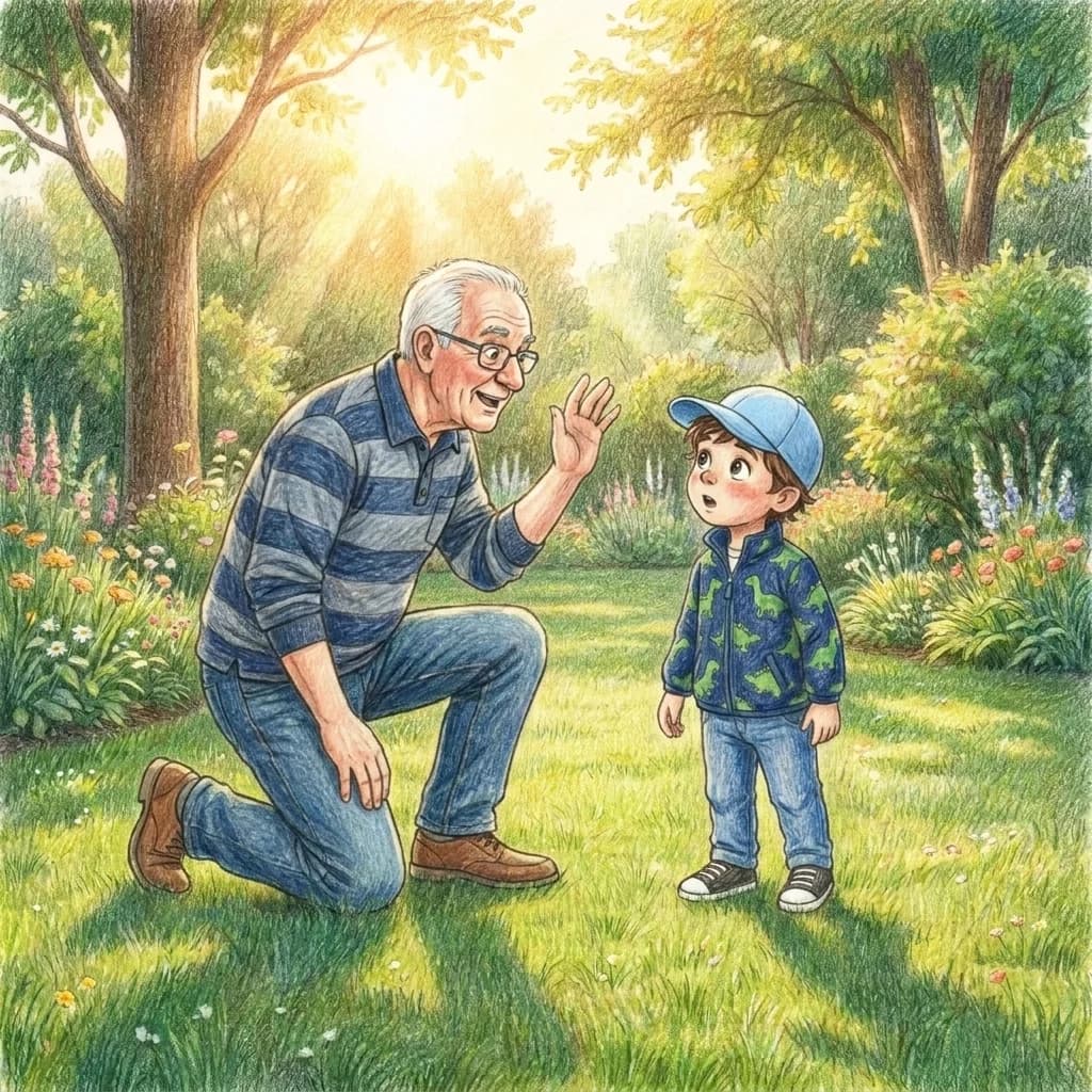 Opa Rainer kam zurück. „Oh je! Piksi hat sich versteckt!“, rief er mit großen Augen. „Finn, ich brauche deine Hilfe. Wi…