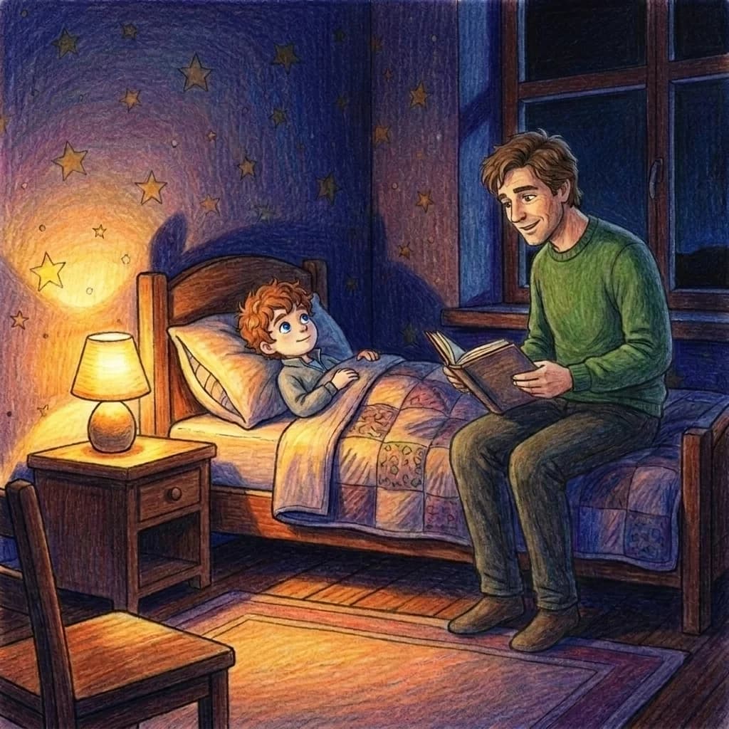 Svens Papa kam, um eine Gute-Nacht-Geschichte vorzulesen. Seine ruhige Stimme erzählte von tapferen Rittern. Sven kusch…