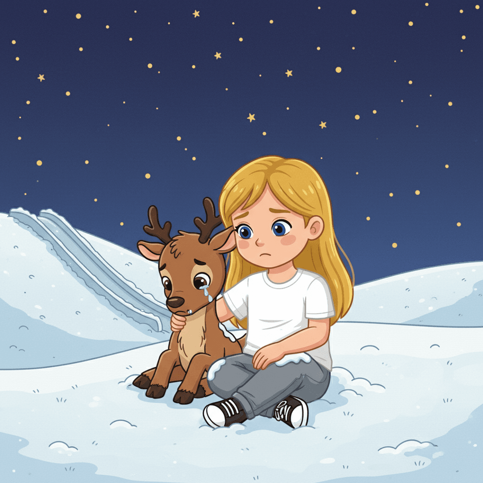 Aber auch hier fanden sie nichts. Traurig setzten sie sich in den Schnee. Der Himmel war nun tiefdunkel und voller Ster…